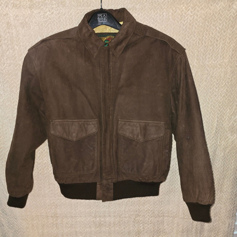 Vintage G-III Global Identity Leather Bomber Jacket - Map Lining - Size Small